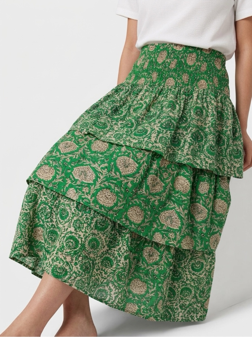 House of Harlow 1960 100% Cotton Boho Tiered Midi Skirt